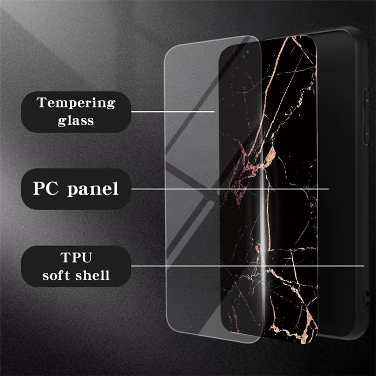 For Samsung Galaxy S24 Case Drop-proof Tempered Glass+PC+TPU Marble Pattern Printing Back Shell