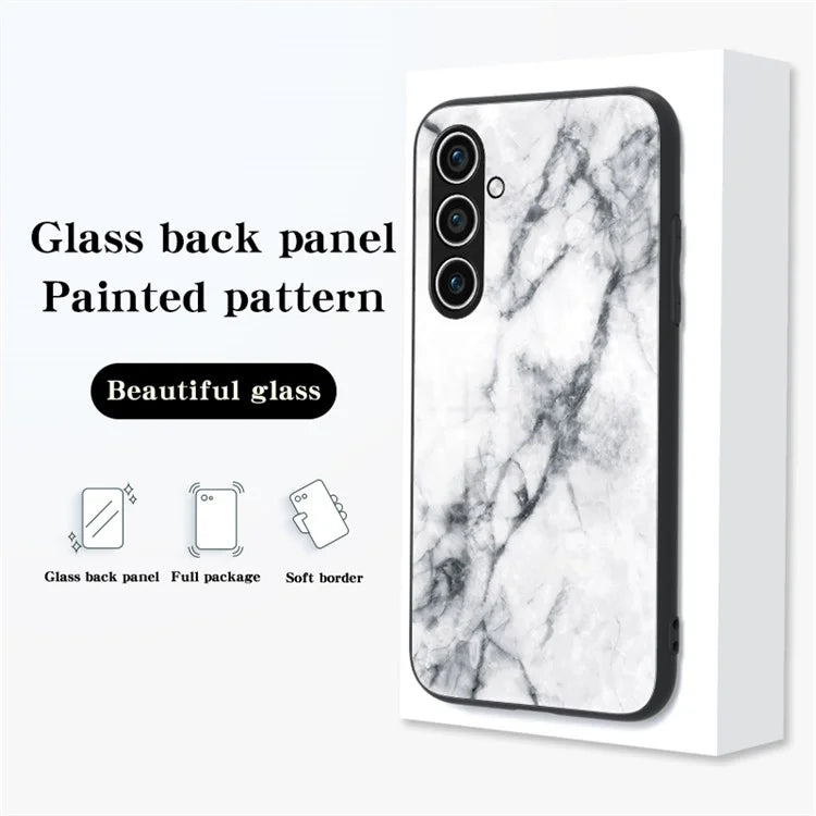 For Samsung Galaxy S24 Case Drop-proof Tempered Glass+PC+TPU Marble Pattern Printing Back Shell