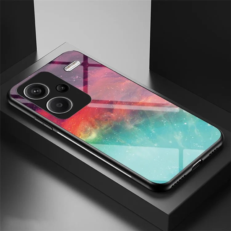 For Xiaomi Redmi Note 13 Pro+ 5G Case Slim-Fit Starry Sky Pattern Tempered Glass+PC+TPU Smart Phone Cover