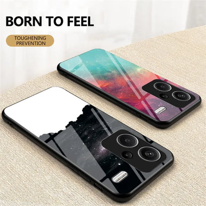 For Xiaomi Redmi Note 13 Pro+ 5G Case Slim-Fit Starry Sky Pattern Tempered Glass+PC+TPU Smart Phone Cover