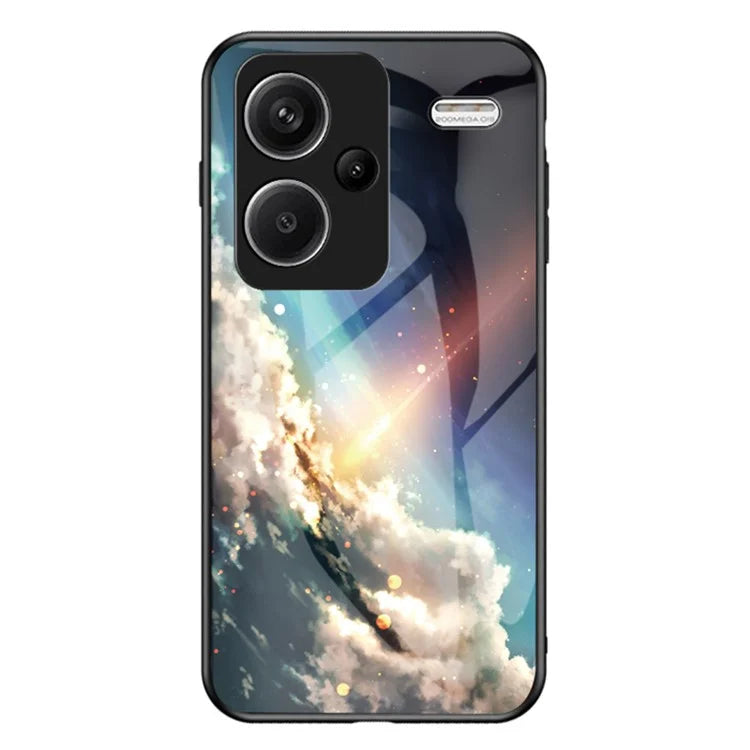 For Xiaomi Redmi Note 13 Pro+ 5G Case Slim-Fit Starry Sky Pattern Tempered Glass+PC+TPU Smart Phone Cover