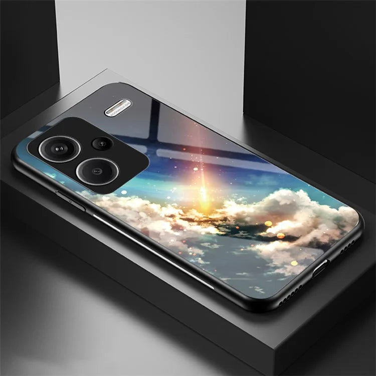 For Xiaomi Redmi Note 13 Pro+ 5G Case Slim-Fit Starry Sky Pattern Tempered Glass+PC+TPU Smart Phone Cover