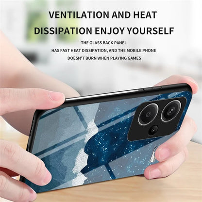 For Xiaomi Redmi Note 13 Pro+ 5G Case Slim-Fit Starry Sky Pattern Tempered Glass+PC+TPU Smart Phone Cover
