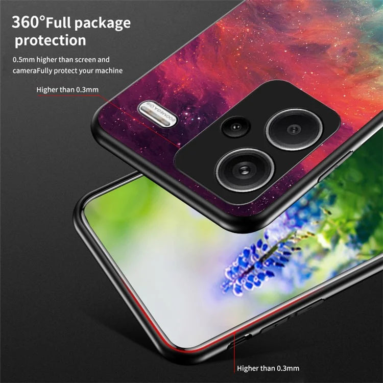 For Xiaomi Redmi Note 13 Pro+ 5G Case Slim-Fit Starry Sky Pattern Tempered Glass+PC+TPU Smart Phone Cover