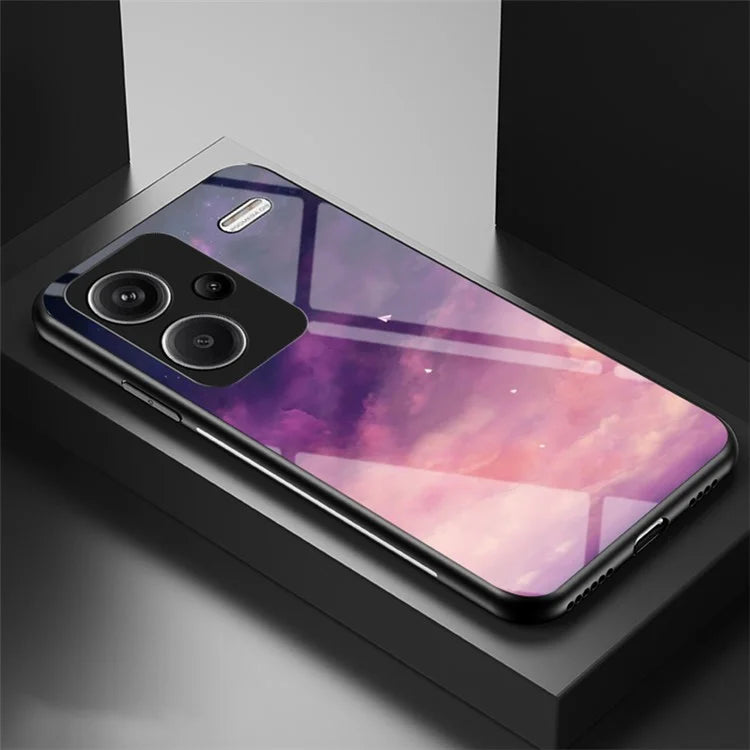 For Xiaomi Redmi Note 13 Pro+ 5G Case Slim-Fit Starry Sky Pattern Tempered Glass+PC+TPU Smart Phone Cover
