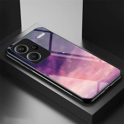 For Xiaomi Redmi Note 13 Pro+ 5G Case Slim-Fit Starry Sky Pattern Tempered Glass+PC+TPU Smart Phone Cover