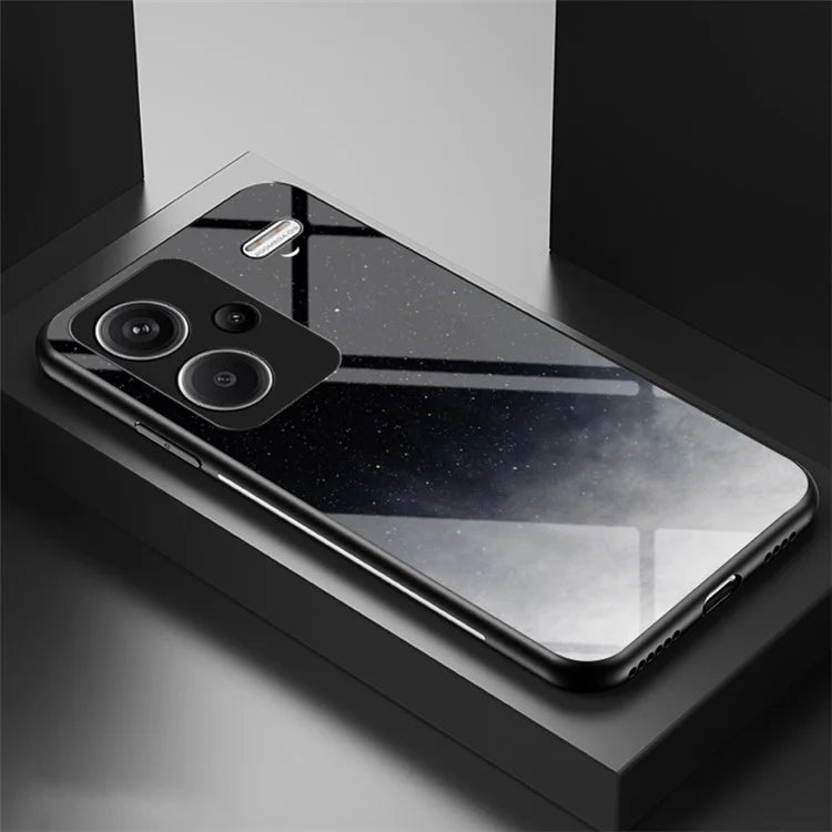For Xiaomi Redmi Note 13 Pro+ 5G Case Slim-Fit Starry Sky Pattern Tempered Glass+PC+TPU Smart Phone Cover