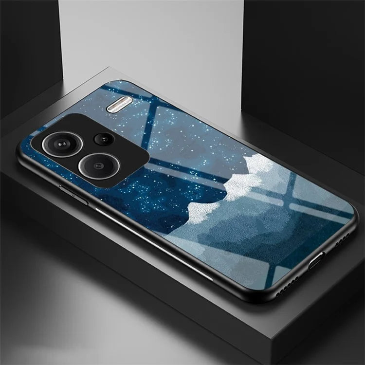 For Xiaomi Redmi Note 13 Pro+ 5G Case Slim-Fit Starry Sky Pattern Tempered Glass+PC+TPU Smart Phone Cover