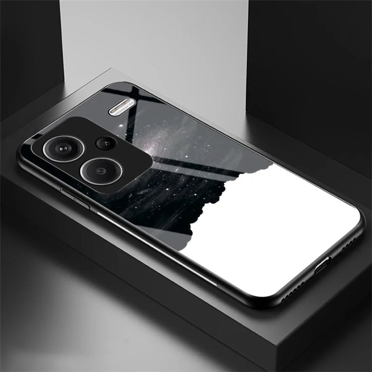 For Xiaomi Redmi Note 13 Pro+ 5G Case Slim-Fit Starry Sky Pattern Tempered Glass+PC+TPU Smart Phone Cover