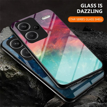 For Xiaomi Redmi Note 13 Pro+ 5G Case Slim-Fit Starry Sky Pattern Tempered Glass+PC+TPU Smart Phone Cover
