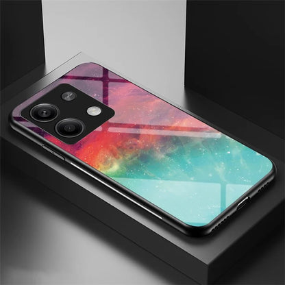 For Xiaomi Redmi Note 13 5G Case Tempered Glass+PC+TPU Phone Back Protector with Starry Sky Pattern