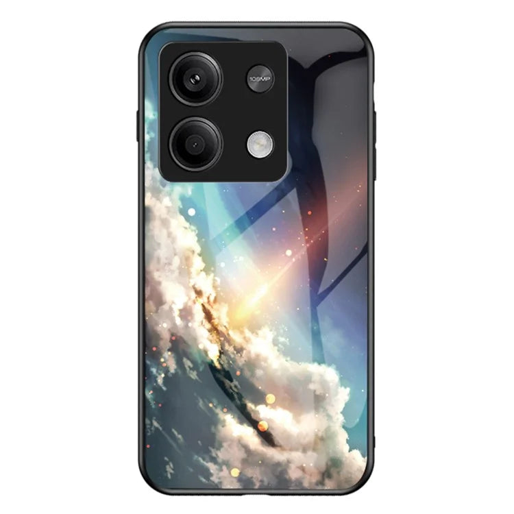 For Xiaomi Redmi Note 13 5G Case Tempered Glass+PC+TPU Phone Back Protector with Starry Sky Pattern