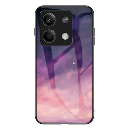 For Xiaomi Redmi Note 13 5G Case Tempered Glass+PC+TPU Phone Back Protector with Starry Sky Pattern