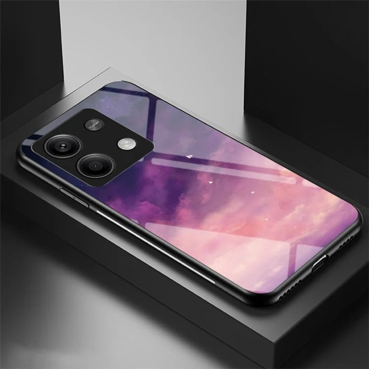 For Xiaomi Redmi Note 13 5G Case Tempered Glass+PC+TPU Phone Back Protector with Starry Sky Pattern
