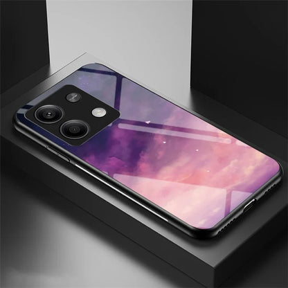 For Xiaomi Redmi Note 13 5G Case Tempered Glass+PC+TPU Phone Back Protector with Starry Sky Pattern