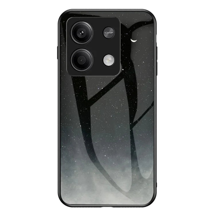 For Xiaomi Redmi Note 13 5G Case Tempered Glass+PC+TPU Phone Back Protector with Starry Sky Pattern