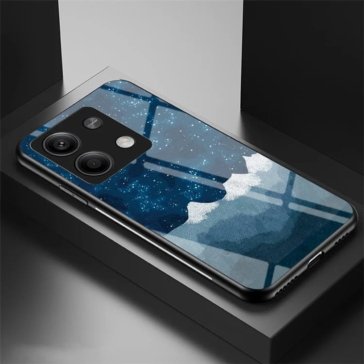 For Xiaomi Redmi Note 13 5G Case Tempered Glass+PC+TPU Phone Back Protector with Starry Sky Pattern