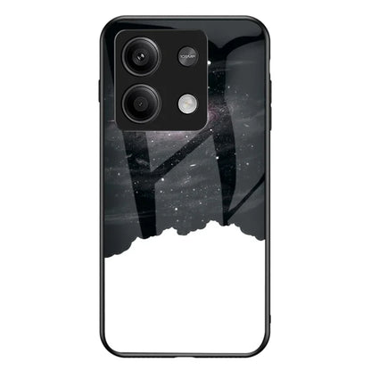 For Xiaomi Redmi Note 13 5G Case Tempered Glass+PC+TPU Phone Back Protector with Starry Sky Pattern