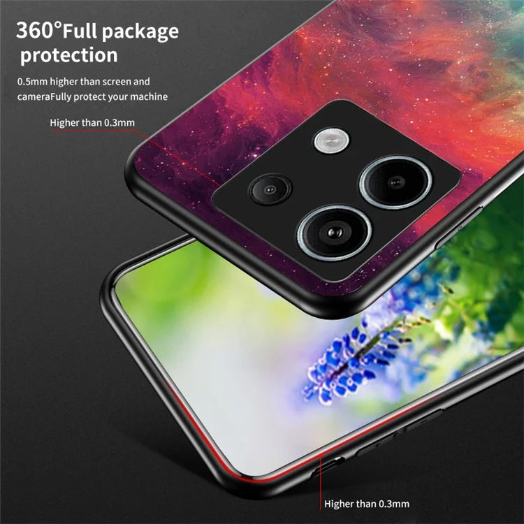 Phone Cover for Xiaomi Redmi Note 13 Pro 5G / Poco X6 5G Case Tempered Glass+PC+TPU Starry Sky Pattern Shell
