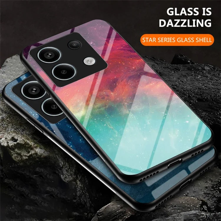 Phone Cover for Xiaomi Redmi Note 13 Pro 5G / Poco X6 5G Case Tempered Glass+PC+TPU Starry Sky Pattern Shell