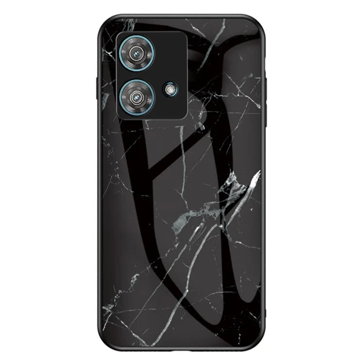 For Motorola Edge 40 Neo 5G Case Marble Pattern Printed Tempered Glass+PC+TPU Phone Protector