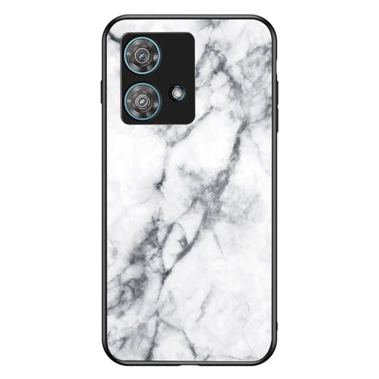 For Motorola Edge 40 Neo 5G Case Marble Pattern Printed Tempered Glass+PC+TPU Phone Protector