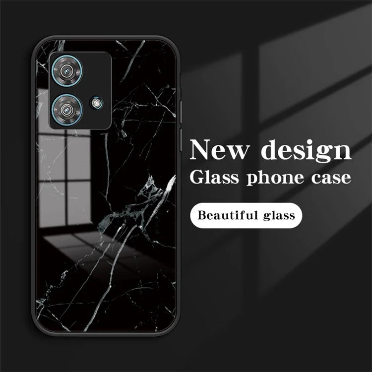 For Motorola Edge 40 Neo 5G Case Marble Pattern Printed Tempered Glass+PC+TPU Phone Protector