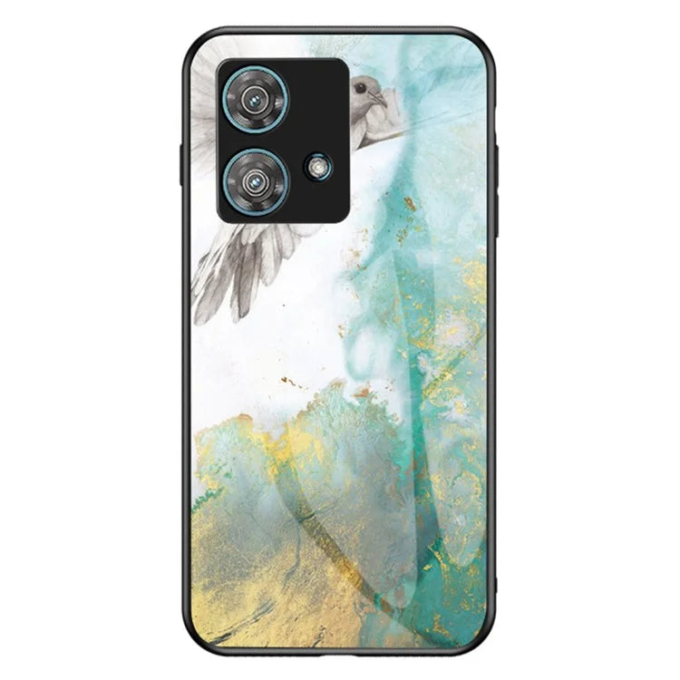 For Motorola Edge 40 Neo 5G Case Marble Pattern Printed Tempered Glass+PC+TPU Phone Protector