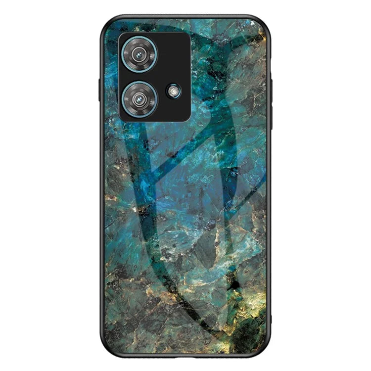 For Motorola Edge 40 Neo 5G Case Marble Pattern Printed Tempered Glass+PC+TPU Phone Protector