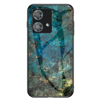 For Motorola Edge 40 Neo 5G Case Marble Pattern Printed Tempered Glass+PC+TPU Phone Protector