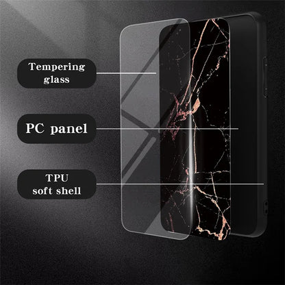 For Motorola Edge 40 Neo 5G Case Marble Pattern Printed Tempered Glass+PC+TPU Phone Protector