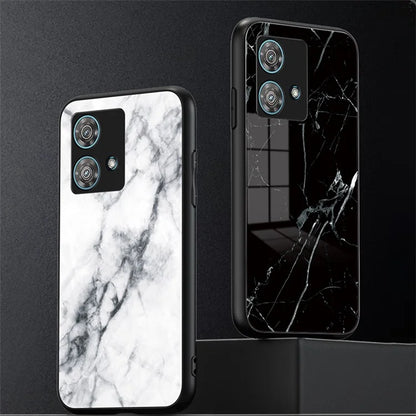 For Motorola Edge 40 Neo 5G Case Marble Pattern Printed Tempered Glass+PC+TPU Phone Protector