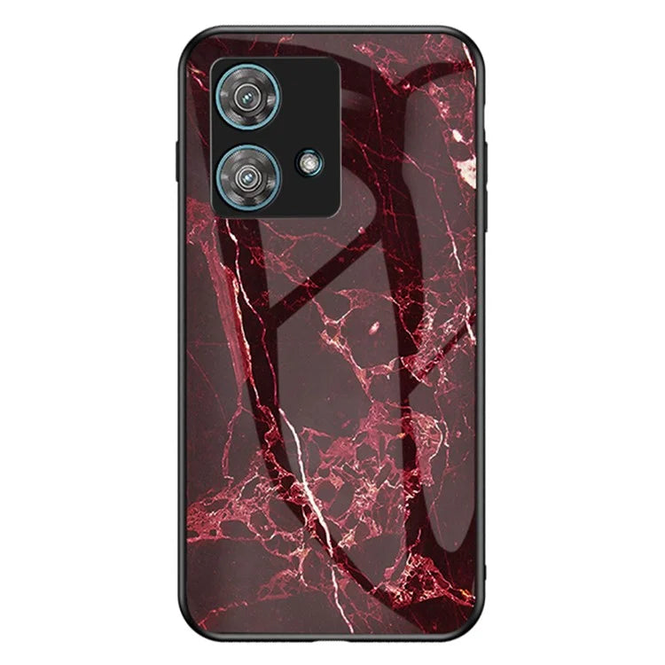 For Motorola Edge 40 Neo 5G Case Marble Pattern Printed Tempered Glass+PC+TPU Phone Protector