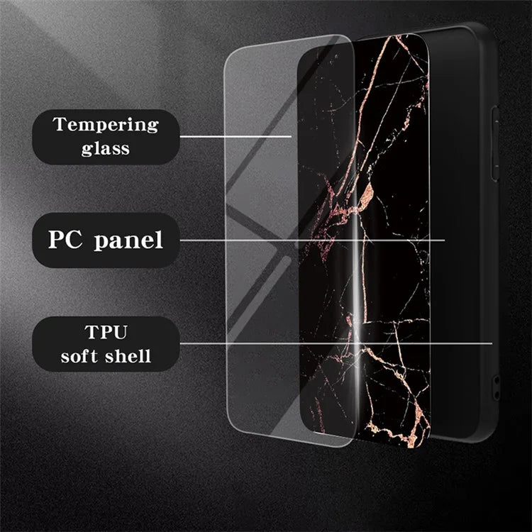 For Motorola Edge 40 Neo 5G Case Marble Pattern Printed Tempered Glass+PC+TPU Phone Protector