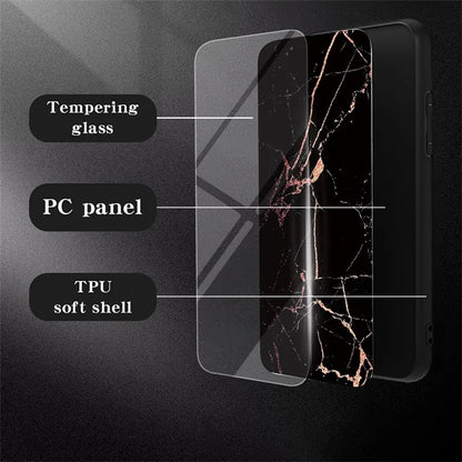 Xiaomi 13T / 13T Pro / Redmi K60 Ultra Cover Marble Pattern PC+TPU+Tempered Glass Mobile Phone Shell