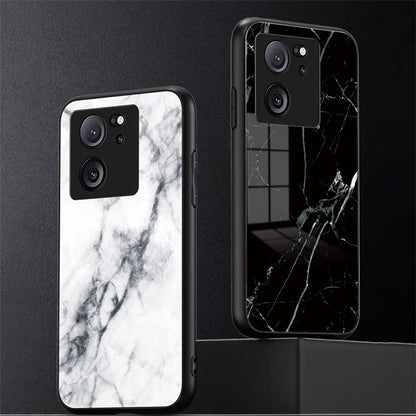Xiaomi 13T / 13T Pro / Redmi K60 Ultra Cover Marble Pattern PC+TPU+Tempered Glass Mobile Phone Shell