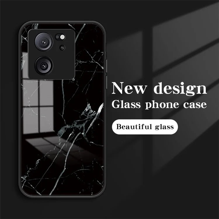 Xiaomi 13T / 13T Pro / Redmi K60 Ultra Cover Marble Pattern PC+TPU+Tempered Glass Mobile Phone Shell