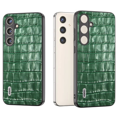 ABEEL For Samsung Galaxy S24+ Case Genuine Cow Leather Phone Cover Crocodile Texture
