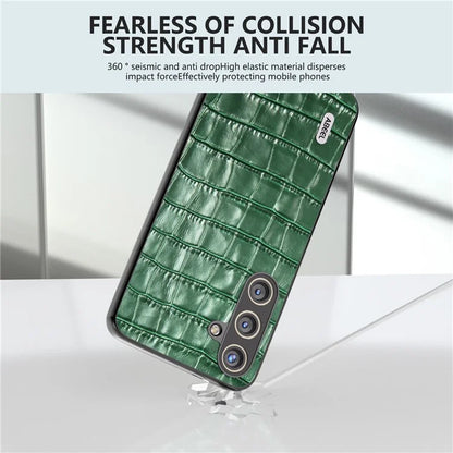 ABEEL For Samsung Galaxy S24+ Case Genuine Cow Leather Phone Cover Crocodile Texture