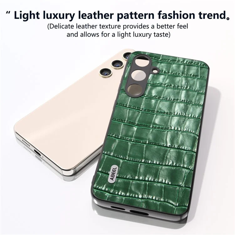 ABEEL For Samsung Galaxy S24+ Case Genuine Cow Leather Phone Cover Crocodile Texture