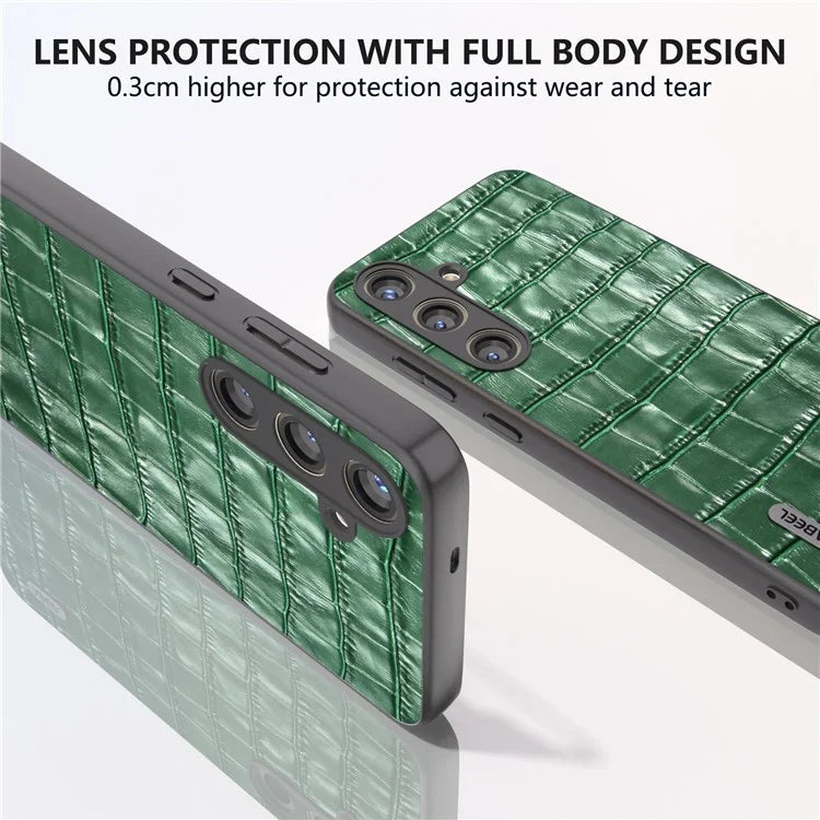 ABEEL For Samsung Galaxy S24+ Case Genuine Cow Leather Phone Cover Crocodile Texture