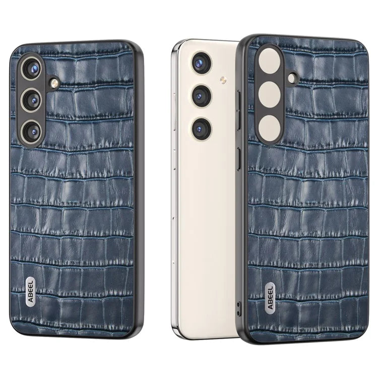 ABEEL For Samsung Galaxy S24+ Case Genuine Cow Leather Phone Cover Crocodile Texture