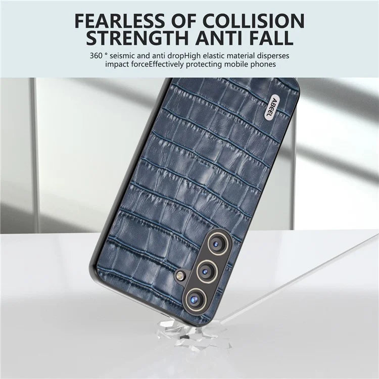 ABEEL For Samsung Galaxy S24+ Case Genuine Cow Leather Phone Cover Crocodile Texture