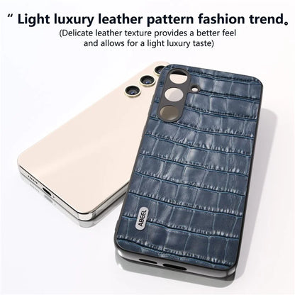 ABEEL For Samsung Galaxy S24+ Case Genuine Cow Leather Phone Cover Crocodile Texture