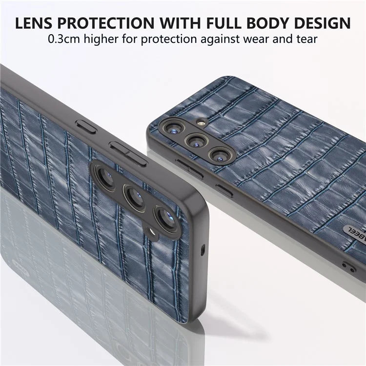 ABEEL For Samsung Galaxy S24+ Case Genuine Cow Leather Phone Cover Crocodile Texture