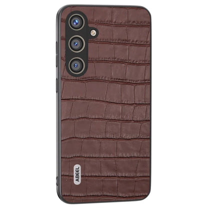 ABEEL For Samsung Galaxy S24+ Case Genuine Cow Leather Phone Cover Crocodile Texture