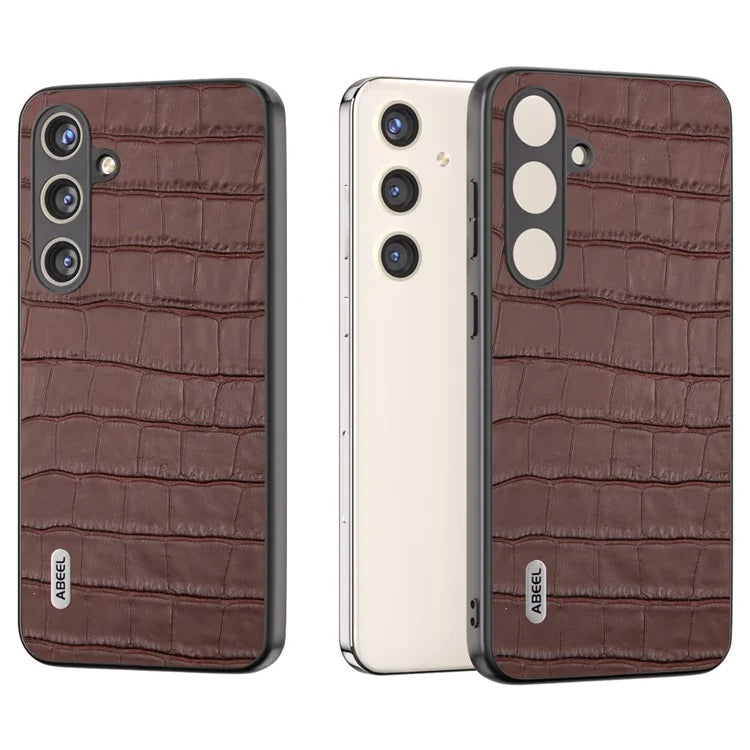 ABEEL For Samsung Galaxy S24+ Case Genuine Cow Leather Phone Cover Crocodile Texture