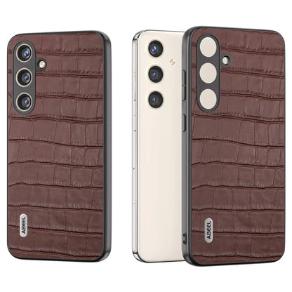 ABEEL For Samsung Galaxy S24+ Case Genuine Cow Leather Phone Cover Crocodile Texture