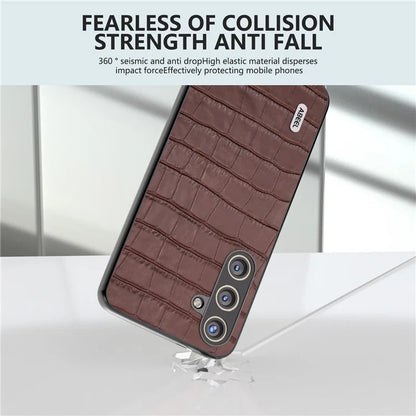 ABEEL For Samsung Galaxy S24+ Case Genuine Cow Leather Phone Cover Crocodile Texture