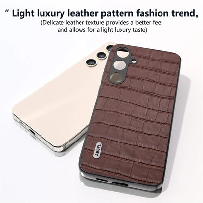ABEEL For Samsung Galaxy S24+ Case Genuine Cow Leather Phone Cover Crocodile Texture